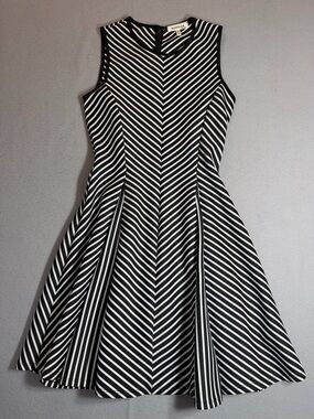 Black & White Striped Fit-and-Flare Dress Small